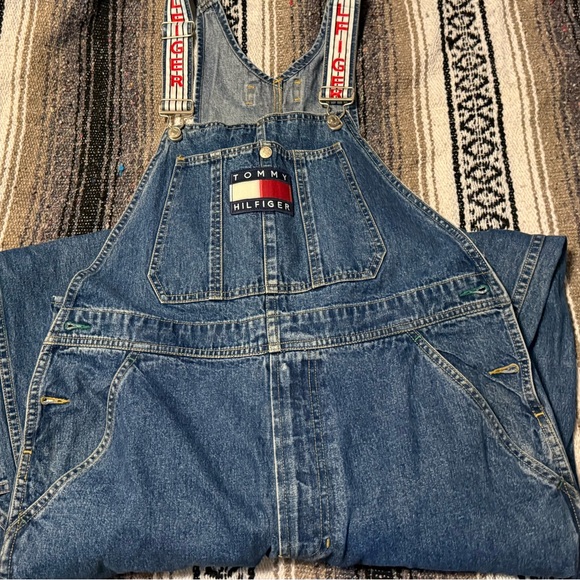 Vintage Tommy Hilfiger Blue Denim Overalls with Logo Straps - Picture 2 of 4